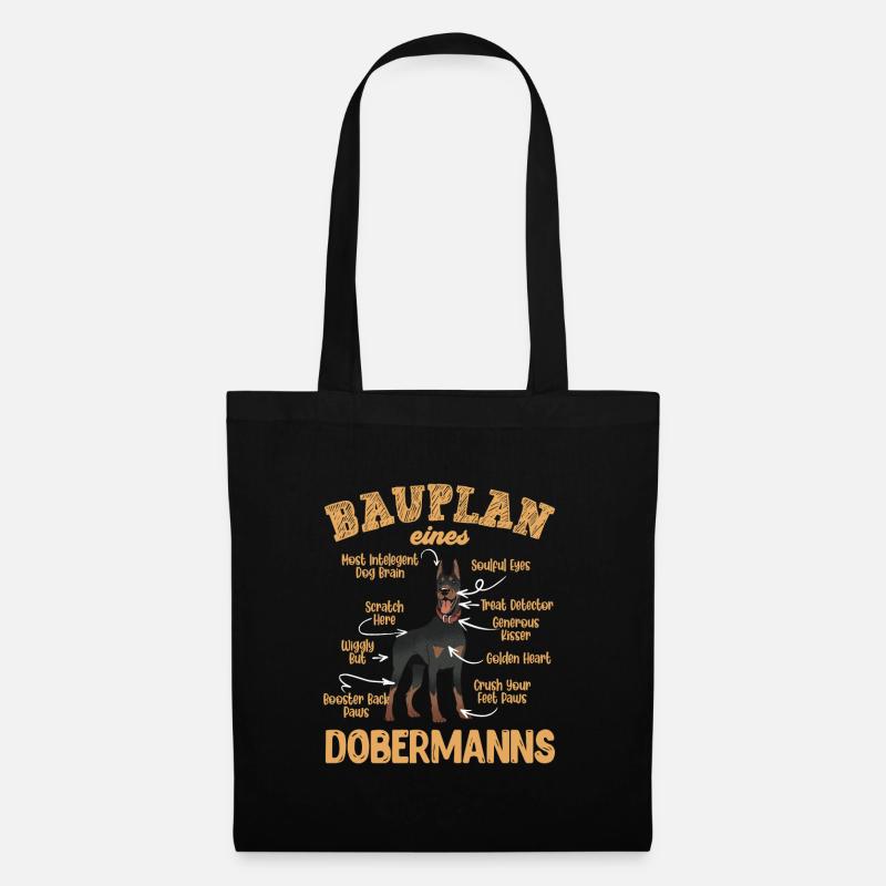 Dobermänner Hunde BAUPLAN OF A DOBERMAN Lustig - Stoffbeutel - Schwarz
