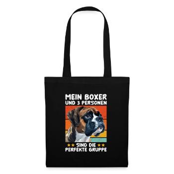Boxer Hund MEIN BOXER UND 3 PERSONEN Lustiges - Stoffbeutel - Schwarz - Vorne