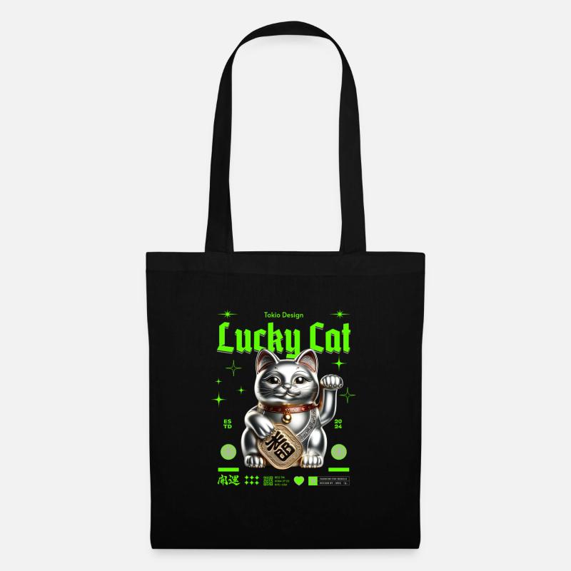 Lucky Cat Winkekatze Glücksbringer - Stoffbeutel - Schwarz