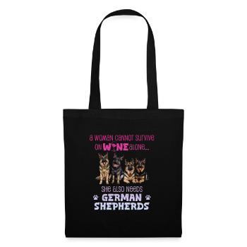 German Shepherd WOMAN CANNOT SURVIVE ON WINE - Tote Bag - black - Front