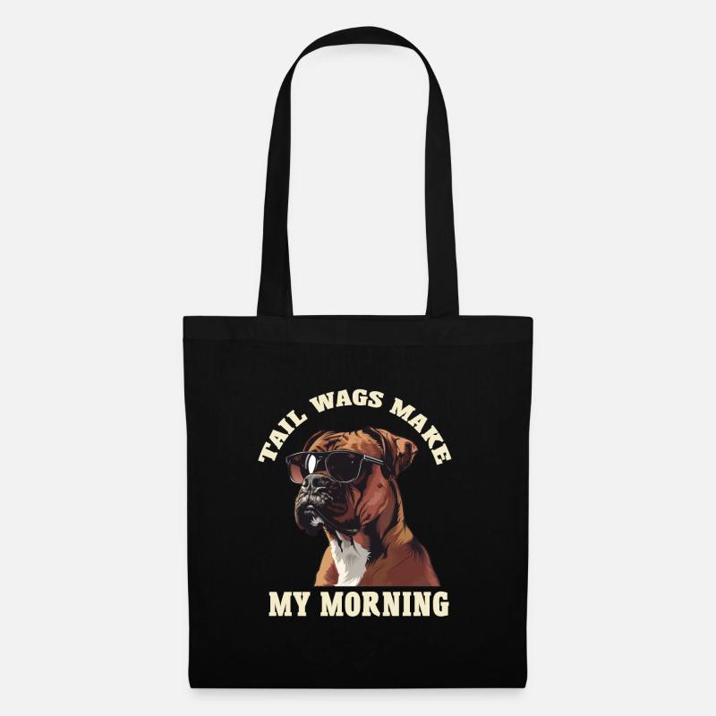 Deutscher Boxer TAIL WAGS MAKE MY MORNING Lustiges - Stoffbeutel - Schwarz