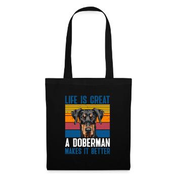 Doberman Propriétaire de chien LIFE IS GREAT A DOBERMAN - Sac en tissu - noir - Devant