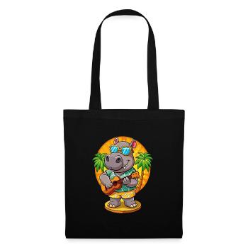Lustige Nilpferd Cartoon Sommer Strand Sonnenbrille Gitarre - Stoffbeutel - Schwarz - Vorne