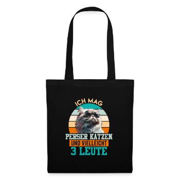 Katzenbesitzer ICH MAG PERSER KATZEN UND 3 LEUTE - Stoffbeutel - Schwarz - Vorne