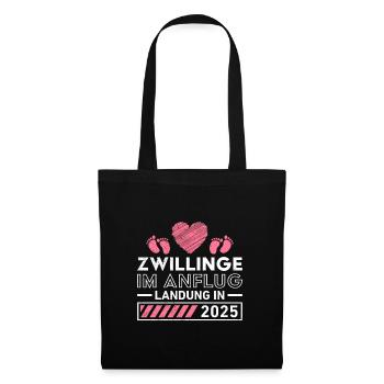 ZWILLINGE IM ANFLUG LANDUNG 2025 Schwangerschaft - Stoffbeutel - Schwarz - Vorne