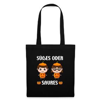 Halloween Kinderparty SÜßES ODER SAURES Lustiges - Stoffbeutel - Schwarz - Vorne