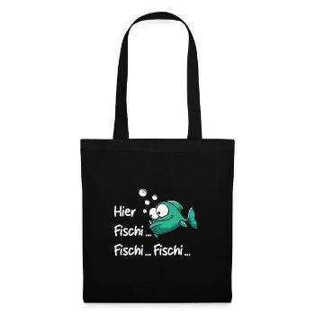 Angeln HIER FISCHI FISCHI FISCHI... Lustig Angler - Stoffbeutel - Schwarz - Vorne