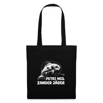Angler PETRI HEIL ZANDER JÄGER Lustiges Angeln - Stoffbeutel - Schwarz - Vorne