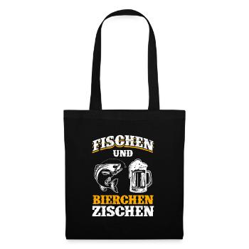 FISCHEN UND BIERCHEN ZISCHEN Lustiges Angler - Stoffbeutel - Schwarz - Vorne