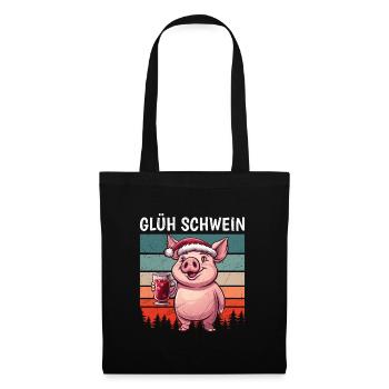 Glühwein Liebhaber GLÜH SCHWEIN Lustiges - Stoffbeutel - Schwarz - Vorne