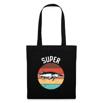 Hecht Angler Outfit SUPER HECHT Lustiges Angeln - Stoffbeutel - Schwarz - Vorne
