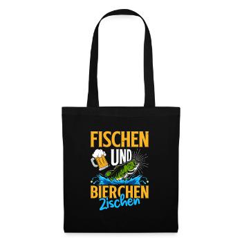 FISCHEN UND BIERCHEN ZISCHEN Lustiges Angler - Stoffbeutel - Schwarz - Vorne