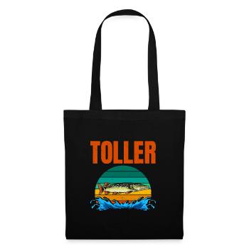 Angeln TOLLER HECHT Lustiges Angler Outfit - Stoffbeutel - Schwarz - Vorne