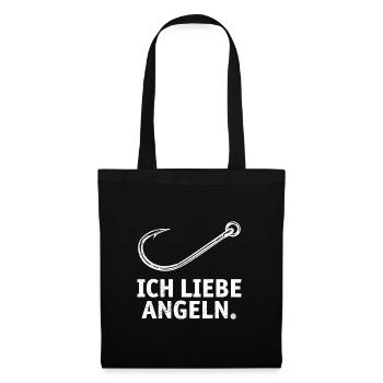 Angler Outfit ICH LIEBE ANGELN Lustiges Angeln - Stoffbeutel - Schwarz - Vorne