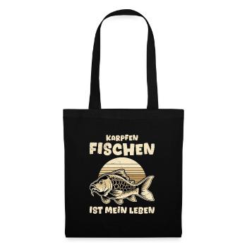 KARPFEN FISCHEN IST MEIN LEBEN Angler Geburtstag - Stoffbeutel - Schwarz - Vorne
