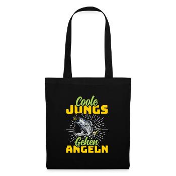 Angler Outfit COOLE JUNGS GEHEN ANGELN Lustiges - Stoffbeutel - Schwarz - Vorne
