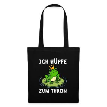 Karneval Frosch ICH HÜPFE ZUM THRON Lustiges - Stoffbeutel - Schwarz - Vorne