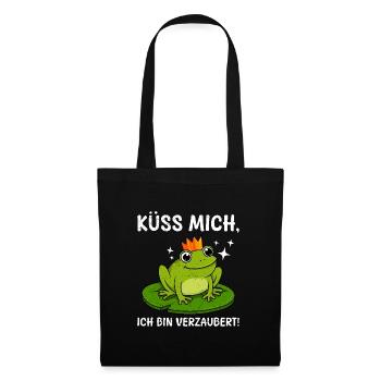 Karneval Frosch KÜSS MICH ICH BIN VERZAUBERT - Stoffbeutel - Schwarz - Vorne