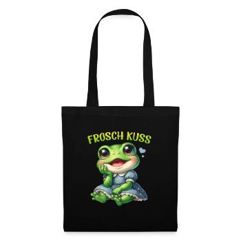 Karneval Kostüm FROSCH KUSS Lustiges Frosch - Stoffbeutel - Schwarz - Vorne