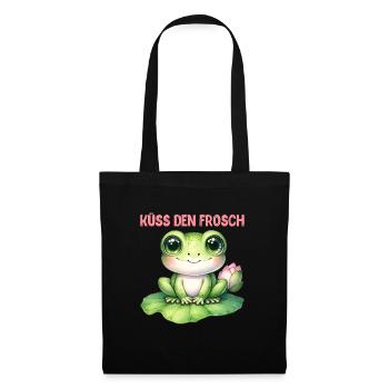 Froschkostüm KÜSS DEN FROSCH Lustiges Faschings - Stoffbeutel - Schwarz - Vorne