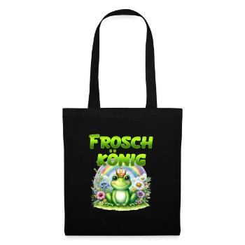 FROSCHKÖNIG Lustiges Karneval Frosch Kostüm - Stoffbeutel - Schwarz - Vorne