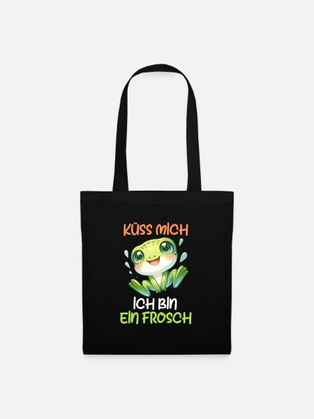 Karneval Frosch KÜSS MICH BIN EIN FROSCH Lustiges - Stoffbeutel - Schwarz