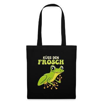 Froschkostüm KÜSS DEN FROSCH Lustiges Faschings - Stoffbeutel - Schwarz - Vorne