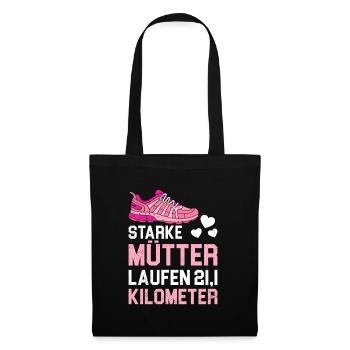 Mama STARKE MÜTTER LAUFEN 21.1 KILOMETER Lustiges - Stoffbeutel - Schwarz - Vorne