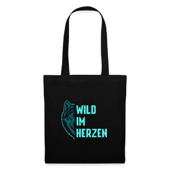 Wolf Spirit WILD IM HERZEN Wölfe Lustiges - Stoffbeutel - Schwarz - Vorne
