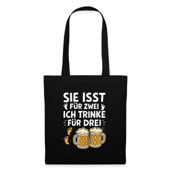 Bald Papa SIE ISST FÜR ZWEI ICH TRINKEV FÜR DREI - Stoffbeutel - Schwarz - Vorne