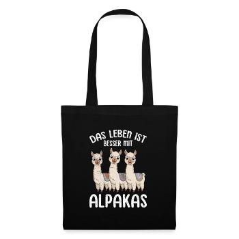 Alpaka DAS LEBEN IST BETTER MIT ALPAKAS Lustiges - Stoffbeutel - Schwarz - Vorne