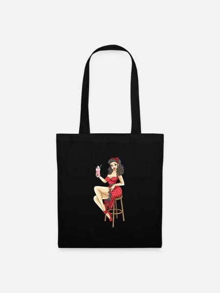 Cool Rockabilly Frau im Syle der 50er Design - Stoffbeutel - Schwarz