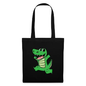 Crocodile mignon heureux drôle - Sac en tissu - noir - Devant