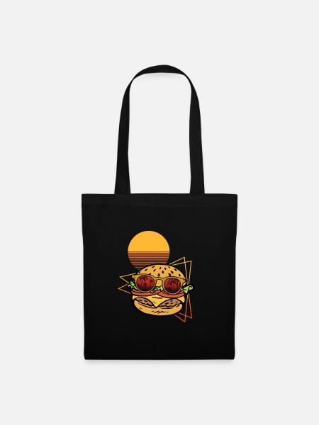 Lustiger Retro Burger - Stoffbeutel - Schwarz