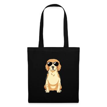 Beagle Welpe Mit Sonnebrille - Stoffbeutel - Schwarz - Vorne