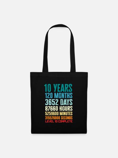 10 Years Happy Birthday 120 Months Level cpmplete - Stoffbeutel - Schwarz