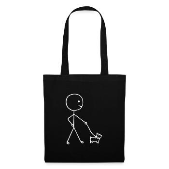 Funny Stickman walking with a Dog - Stoffbeutel - Schwarz - Vorne