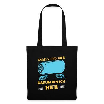 Angeln und Bier darum bin ich hier Angler Sprüche - Stoffbeutel - Schwarz - Vorne
