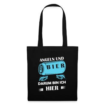 Angeln und Bier darum bin ich hier Angler Sprüche - Stoffbeutel - Schwarz - Vorne