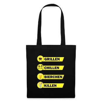 Grillen Chillen Bierchen Killen Grill Bier Spruch - Stoffbeutel - Schwarz - Vorne
