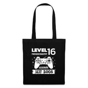 16 Level Legendär Seit 2008 Geburtstag 16 Jahre - Stoffbeutel - Schwarz - Vorne