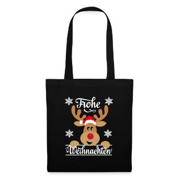 Frohe Weihnachten ein Weihnachtshirsch Rentier - Stoffbeutel - Schwarz - Vorne