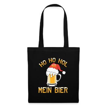 Ho Ho Hol mir ein Bier lustige Weihnachten Sprüche - Stoffbeutel - Schwarz - Vorne