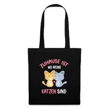 Zuhause ist wo meine zwei Katzen sind - Stoffbeutel - Schwarz - Vorne