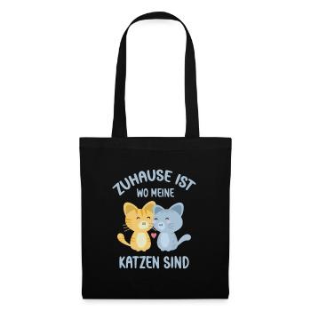 Zuhause ist wo meine zwei Katzen sind - Stoffbeutel - Schwarz - Vorne