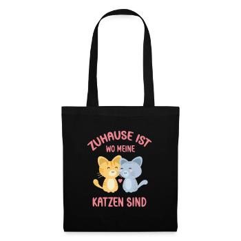 Zuhause ist wo meine zwei Katzen sind - Stoffbeutel - Schwarz - Vorne