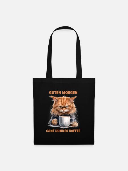 Guten Morgen ganz dünnes Kaffee lustige Katze - Stoffbeutel - Schwarz
