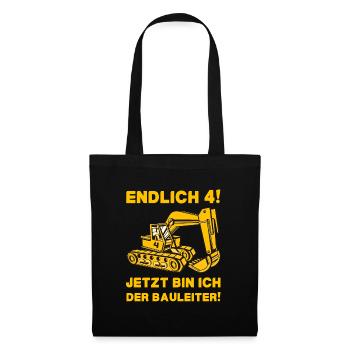 Endlich 4 Jetzt bin ich der Bauleiter 4 Jahre alt - Stoffbeutel - Schwarz - Vorne