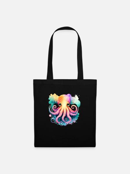 Underwater World Baby Octopus Fish in Watercolor - Stoffbeutel - Schwarz