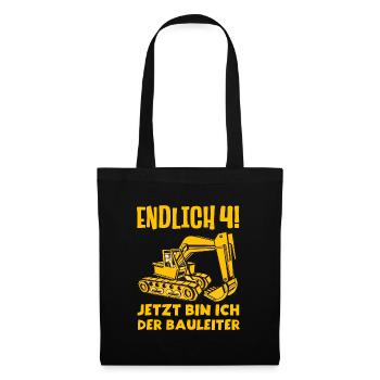 Endlich 4 Jetzt bin ich der Bauleiter 4 Jahre alt - Stoffbeutel - Schwarz - Vorne